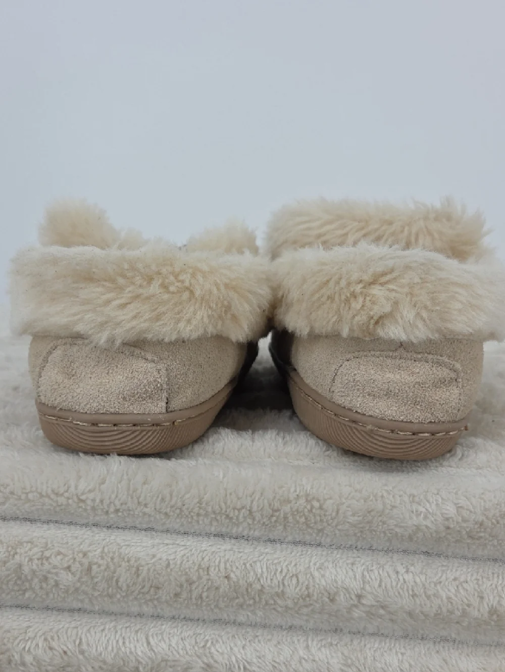 J. Crew Cream Faux-Fur Lined Kids Moccasins with Brown Lace Bows